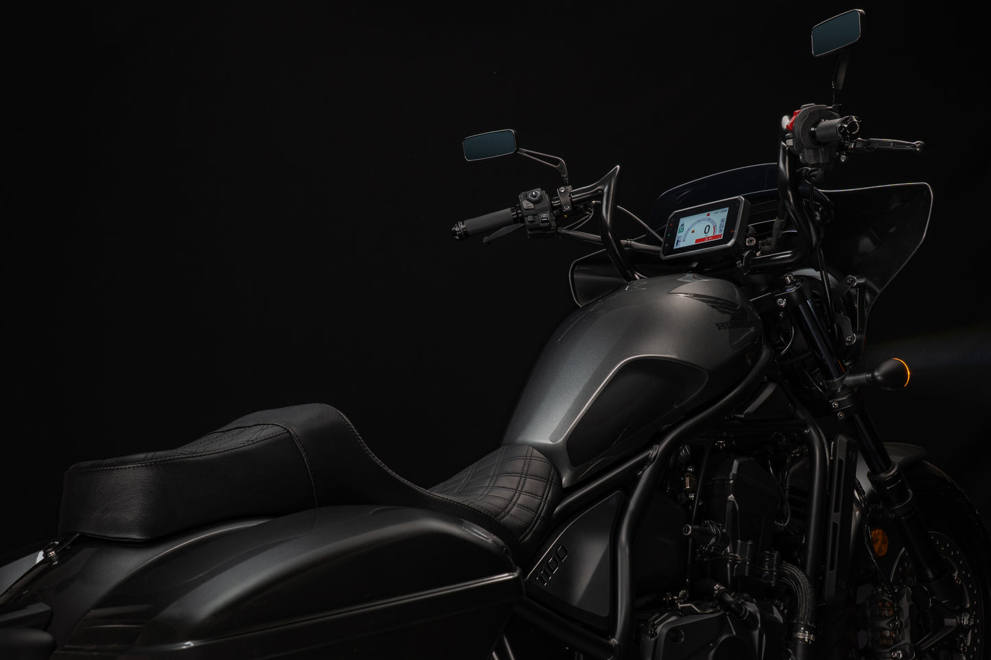 Rebel 1100 Seat & Sissy Bar Combo, Our Stealth-Grip™ Double Diamond 2-Up Saddle combined with our Diablo Sissy Bar with 100% Matching Double Diamond Backrest Pad!