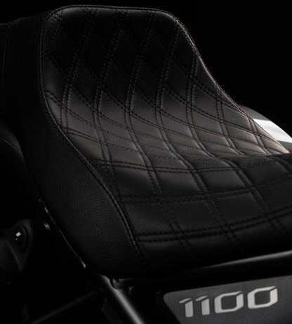 Rebel 1100 Seat & Sissy Bar Combo, Our Stealth-Grip™ Double Diamond 2-Up Saddle combined with our Diablo Sissy Bar with 100% Matching Double Diamond Backrest Pad!