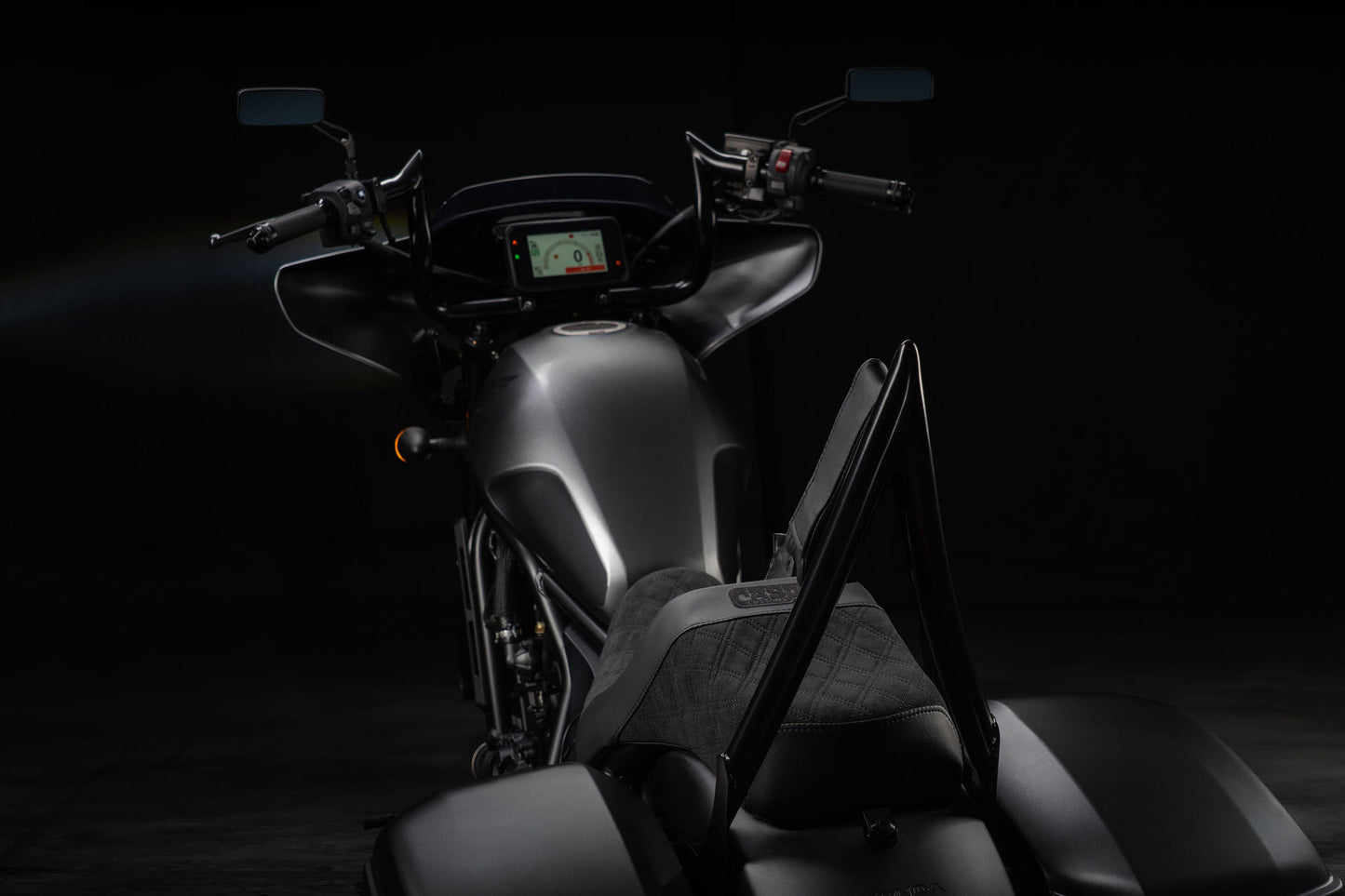 Super Suede™, Stealth-Grip™ Double Diamond 2-Up Custom Saddle combined with our Diablo Sissy Bar with 100% Matching Backrest Pad!